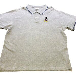 Disney Store Short Sleeve Men's 2 Button Gray Polo XL Embroidered Mickey Cotton